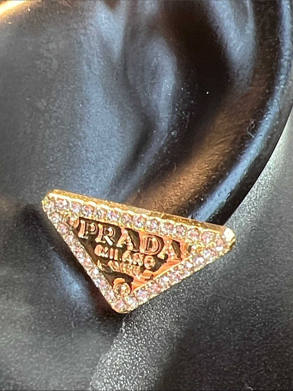 Gold Triangle Logo Crystal-Trim Stud Earrings